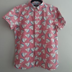 MTL Watermelon Print SS Button Down | M | Pink